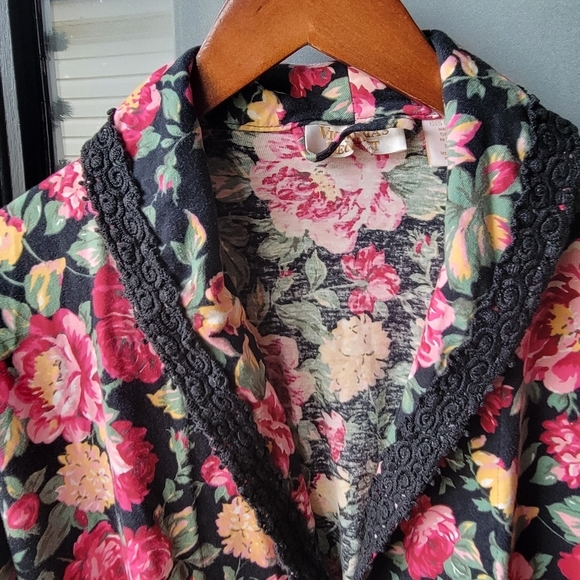 Vintage Robe Floral Print Victoria's Secret Cotton Belt P/S Long Wrap Pockets - Picture 16 of 16